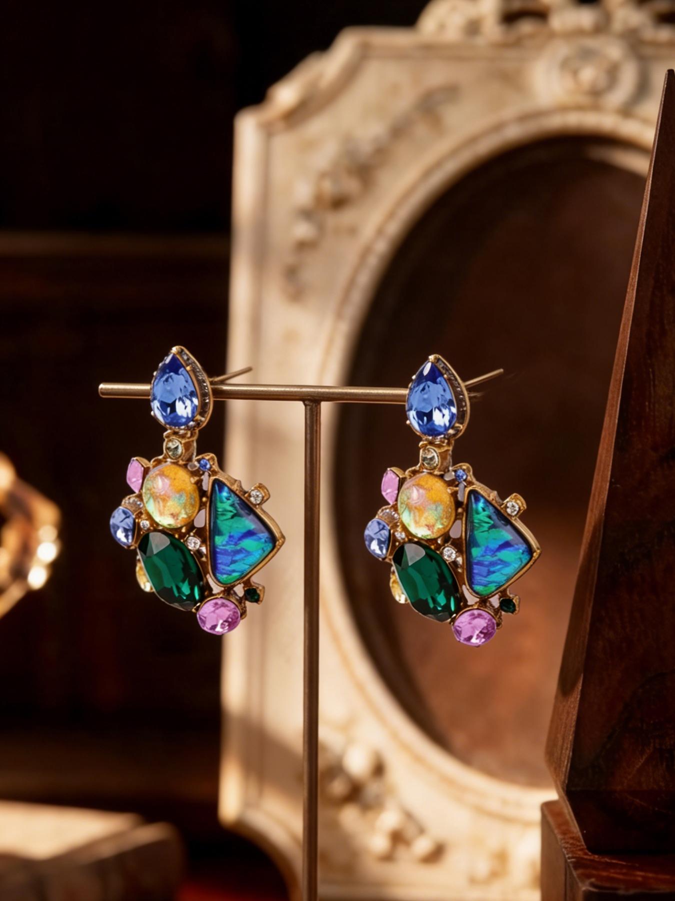 1 pair of Baroque style diamond studded earrings, suitable for daily commuting, vacation, and dating, and also a delightful and exquisite gift.