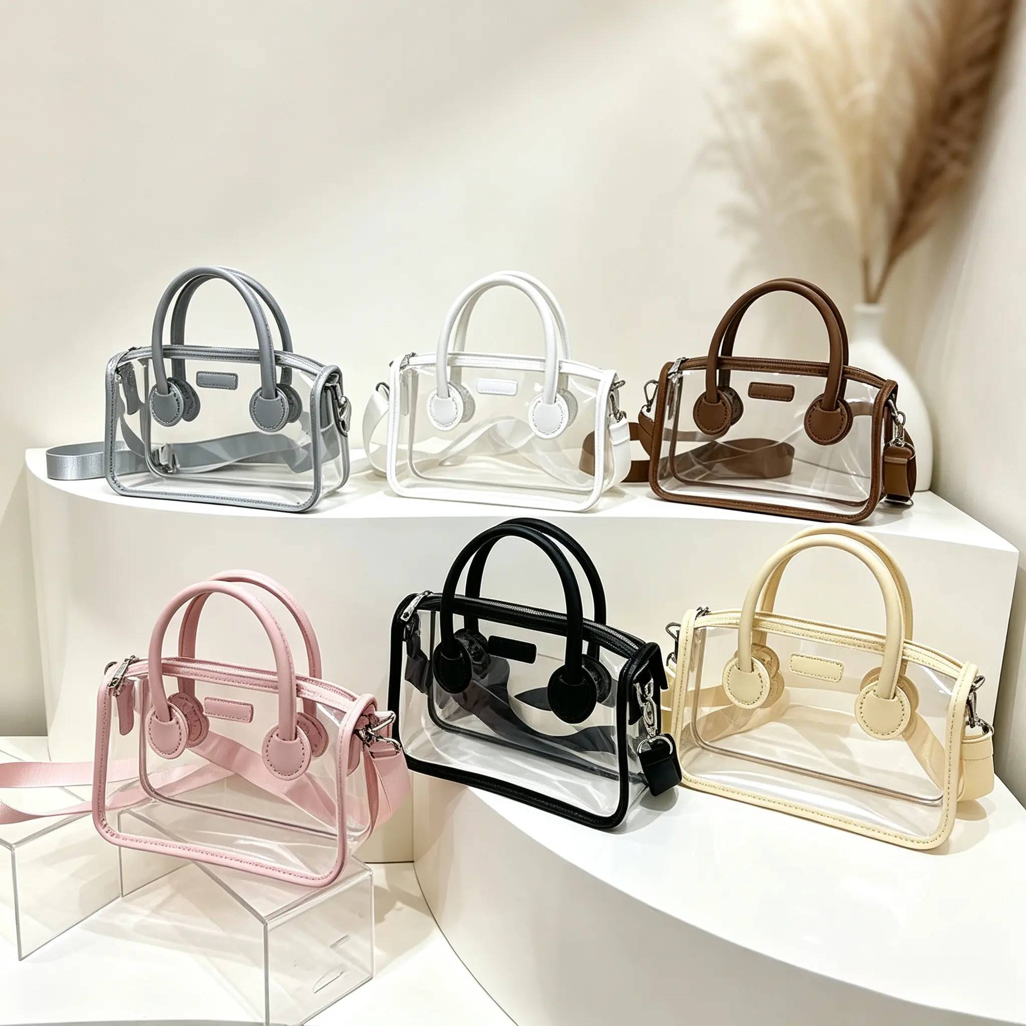 women's PVC jelly bag—a transparent, minimalist, small square bag suitable for shoulder or crossbody wear. It is perfect for occasions such as concerts, sporting events, beach vacations, and everyday outfits.