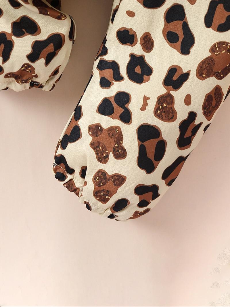 Three-piece Set Girl's Plain Ruffle Trim Bodysuit & Leopard Print Elastic Waist Pants & Hair Band Set, Casual Long Sleeve Round Neck Bodysuit & Trousers & Hair Band for Daily Wear, Kids Clothing for All Seasons, Girl Clothes, Essentials Set Three-piece Set Girl's Plain Ruffle Trim Bodysuit & Leopard Print Elastic Waist Pants & Hair Band Set, Casual Long Sleeve Round Neck Bodysuit & Trousers & Hair Band for Daily Wear, Kids Clothing for All Seasons, Girl Clothes, Essentials Set