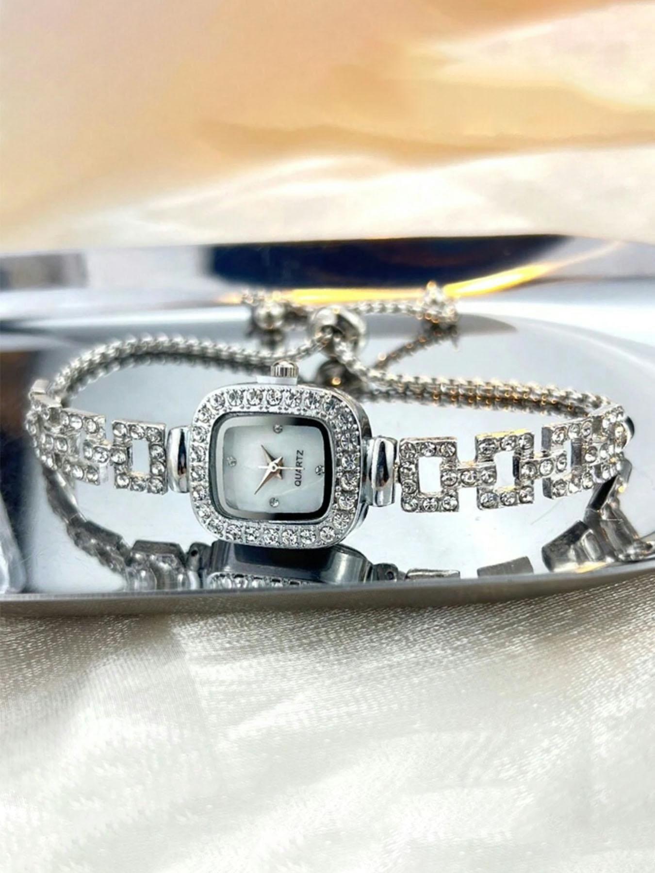 Women's Square Rhinestone Decor Watch, Hip-Hop Style Quartz Wristwatch with Adjustable Strap, Elegant Square Dial Stylish Watch for All Seasons, Rhinestone Watches Women's Square Rhinestone Decor Watch, Hip-Hop Style Quartz Wristwatch with Adjustable Strap, Elegant Square Dial Stylish Watch for All Seasons, Rhinestone Watches