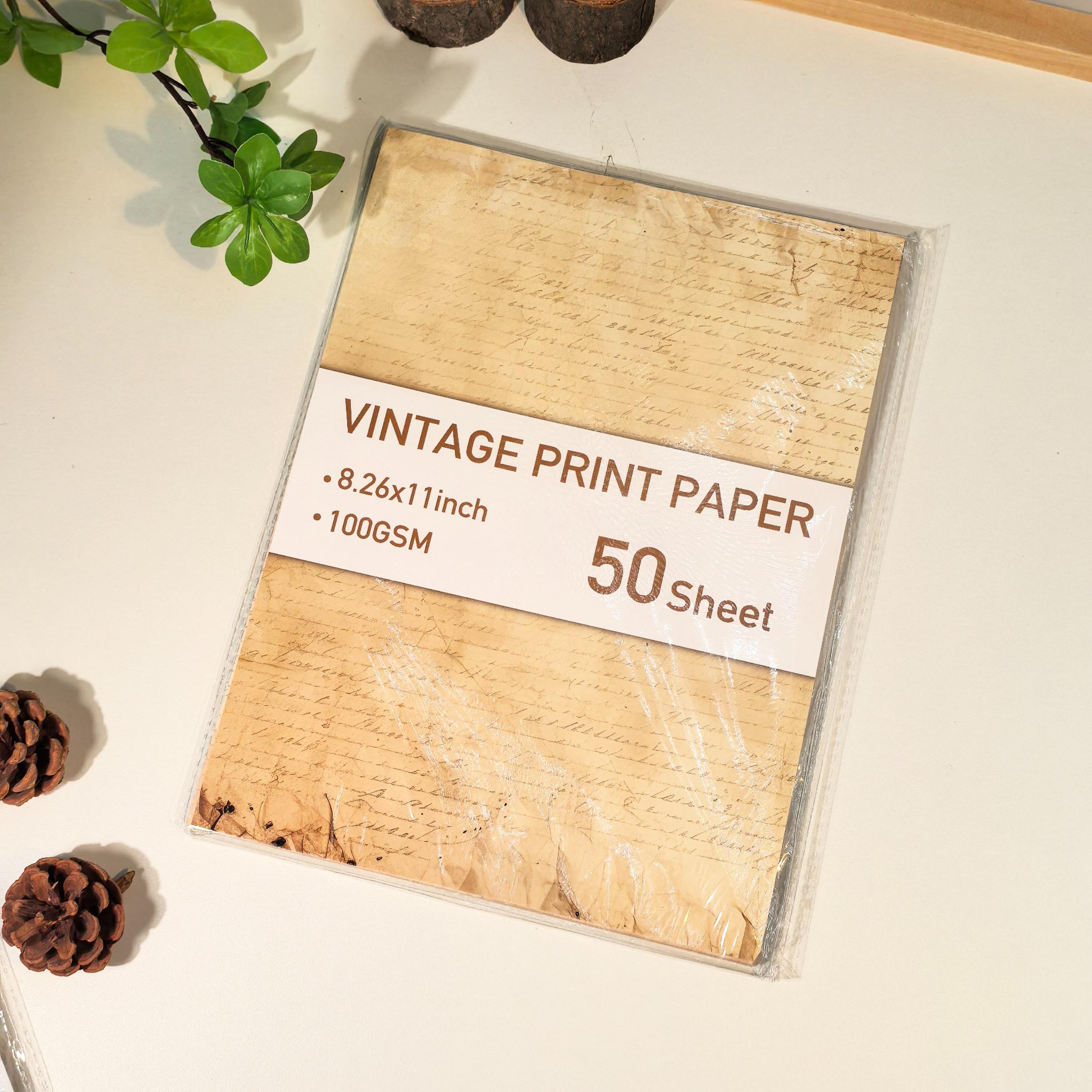 50 Sheets A4 Vintage Print Paper, Office Use, Greeting Cards, DIY Crafts, Holiday Stationery, Smooth Durable Writing Paper