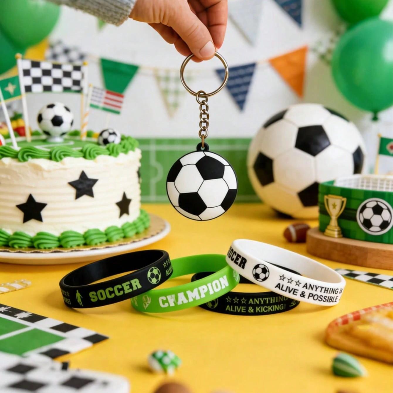 Football Party Gift Set, Includes Silicone Wristband and Keychain, Football Champion Wristband Set, Perfect for Parties and Matches
