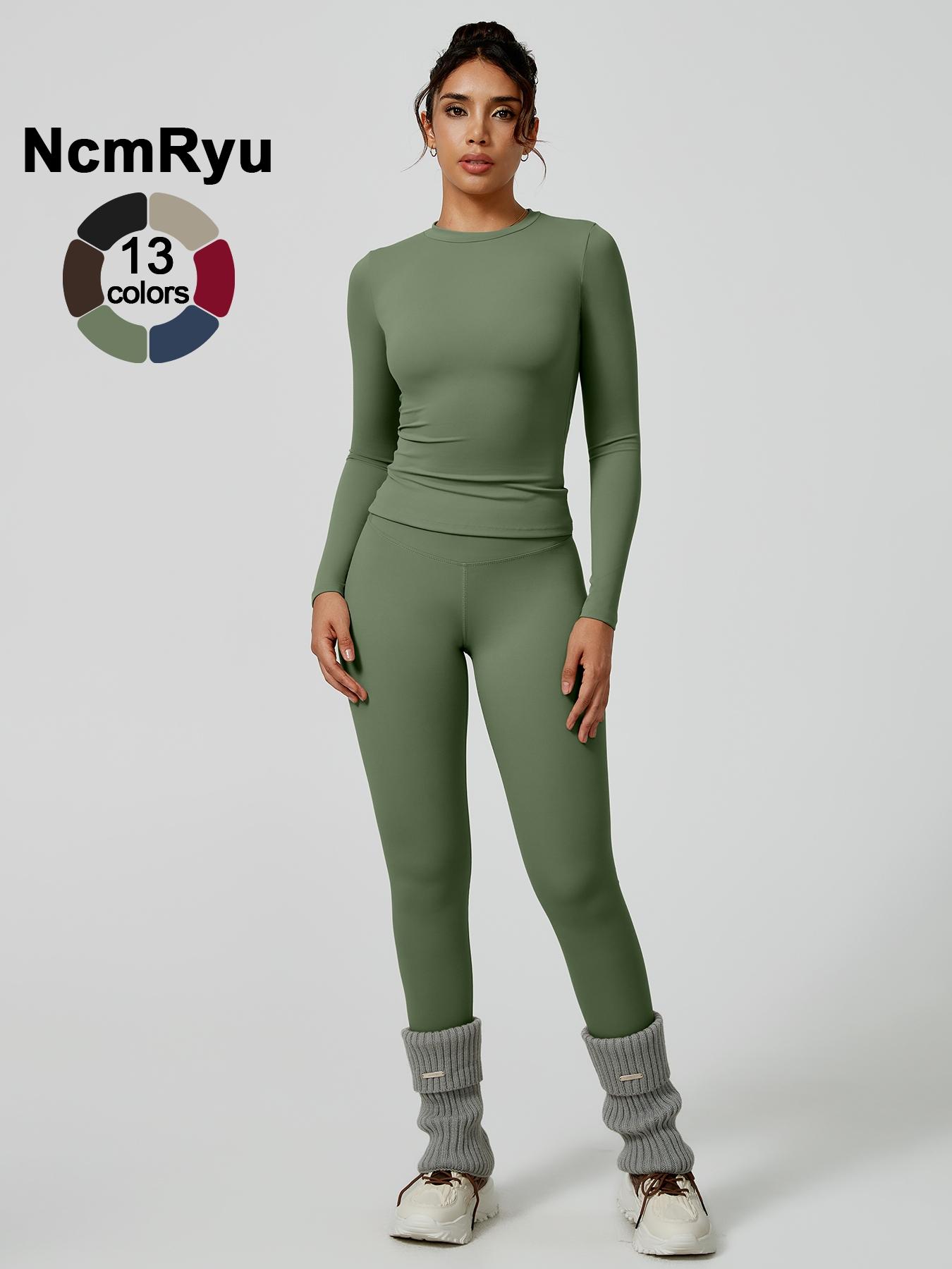 Two-Piece Set Women's Patchwork High Elastic Soft Round Neck Flat Shoulder Long Sleeve Slim Fit Beautiful Hip Tight Pants Yoga Clothes suit Workout Running Clothes Four Seasons Outdoor Running Cycling Hiking Walking Shopping Fashion suit Gym