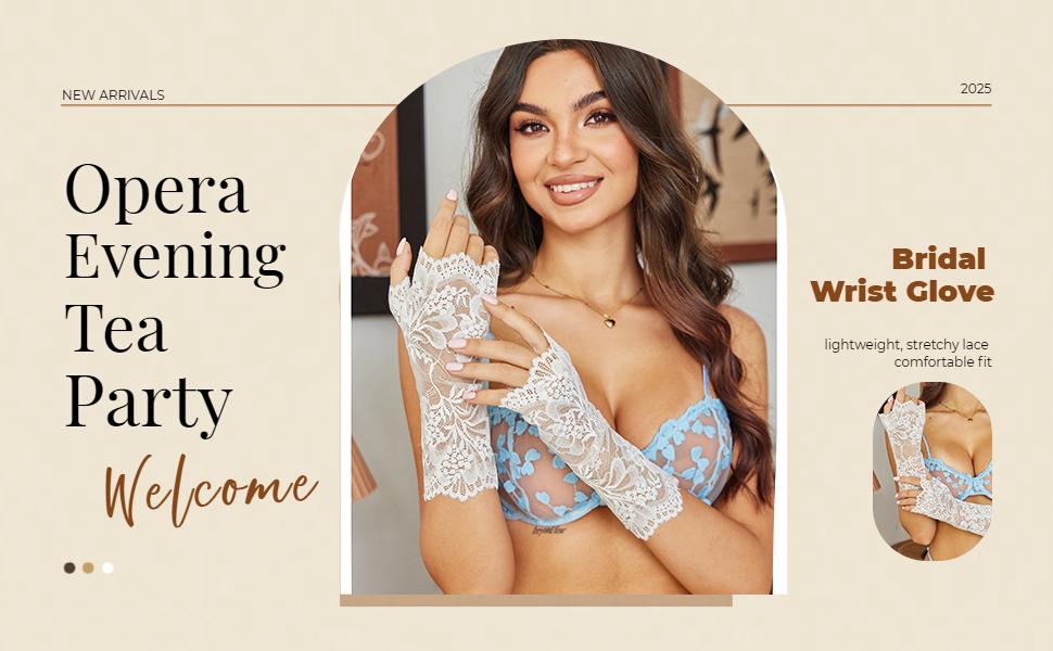 Avidlove Women Short Lace Gloves Fingerless Bridal Wrist Glove Opera Evening Wedding Tea Party Prom Cosplay Gothic Clothes