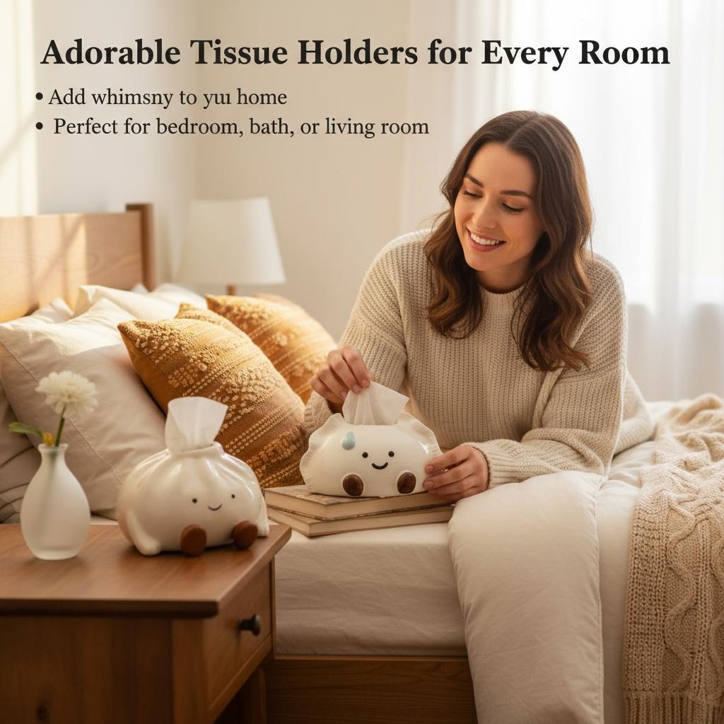 Cloud-Shaped Ceramic Napkin Holder, Creative Cute Dumpling Face Paper Towel Box, High-End Living Room Bedroom Bathroom Desktop Decor, Bathroom Decor Supplies