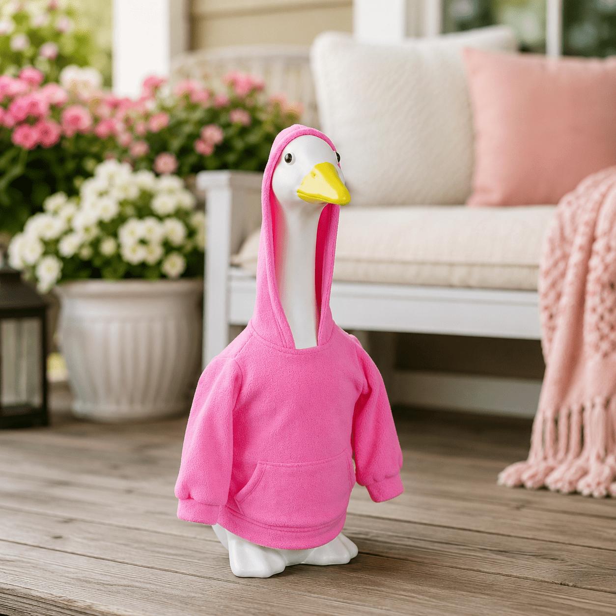 23.0inch Lawn Goose Hoodie Set (Clothing Only), Pink Flannel Hooded Sweatshirt with Pocket, Porch Goose Statue Costume, Yard Lawn Decoration Duck Set, Holiday Christmas Decoration Gift (Goose Not Included)