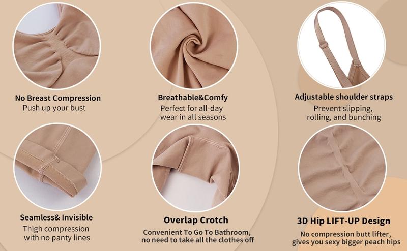 Women's Solid Scoop Neck Shapewear Cami Romper, Casual Tummy Control Butt Lifting Shapewear Bodysuit, Ladies Clothes for Indoor Outdoor Wear, High Waist Bodysuit