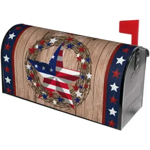 American Flag Star Patriotic Mailbox Cover Magnetic 4th of July Independence Day Standard Size 21 x 18 In Farmhouse Rustic Welcome Post Box Wrap Garden Yard Home Decor