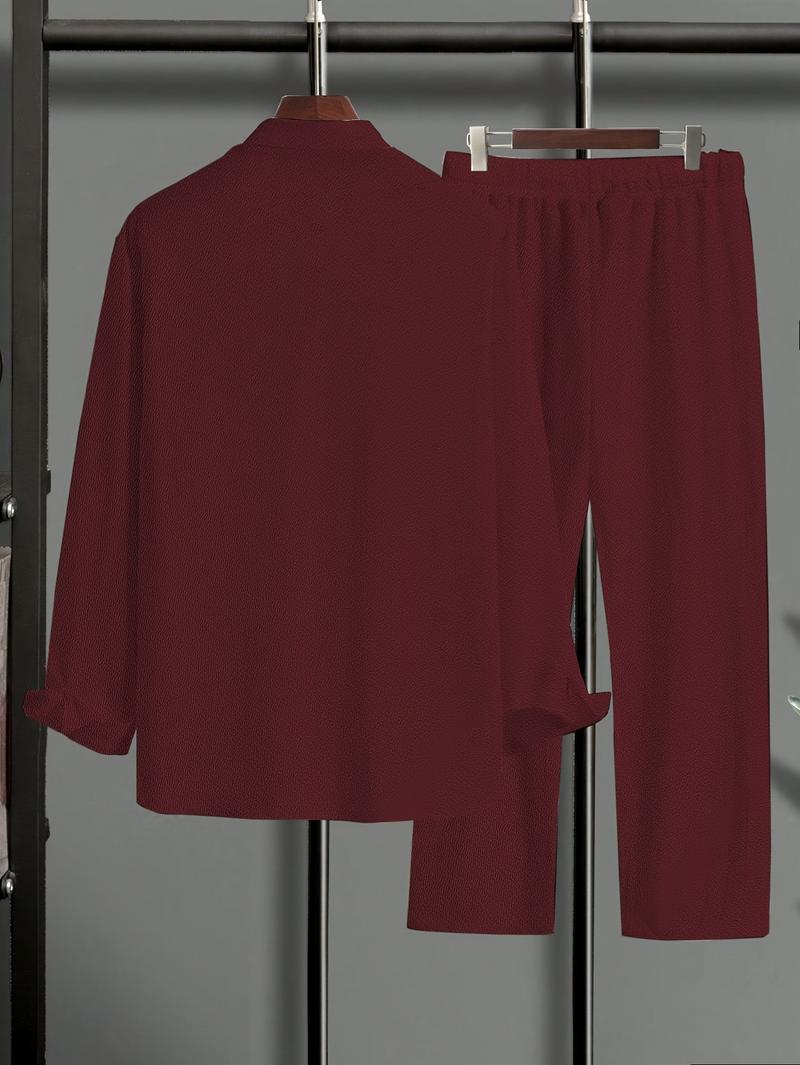 Plus Size Men's Casual Sport Suit Outdoor Leisure Button Closure Jacket & Pants Set for Spring Summer Adult Males Black Trouser Menswear Gamis - Clothes Formal Long Sleeve