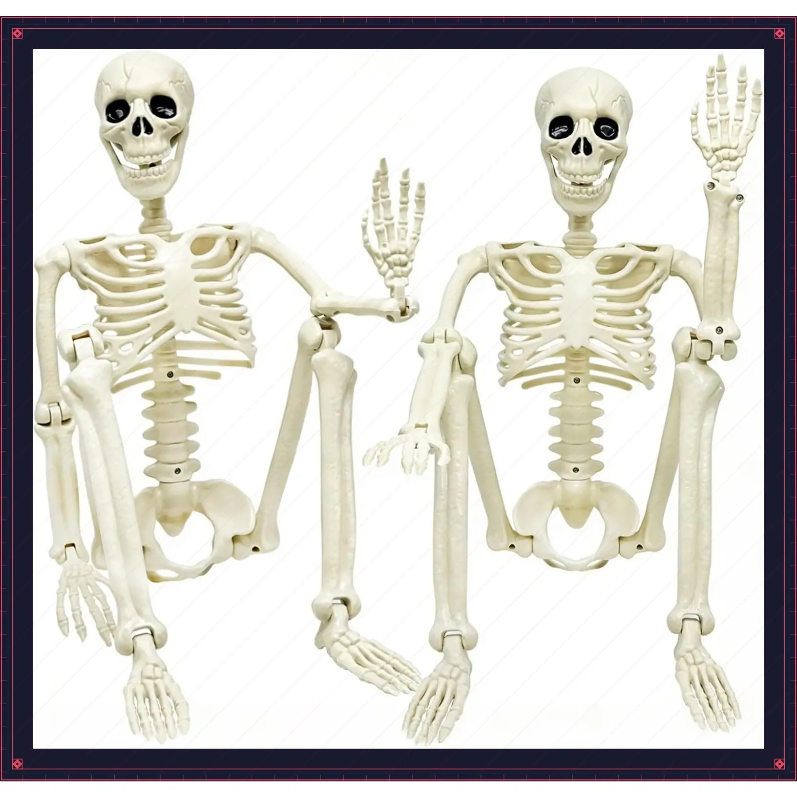 2 Pack 36in Posable Full Body Plastic Skeleton Halloween Decorations with Movable Joints for Spooky Yard Patio Lawn Indoor Party Photo PropsGift
