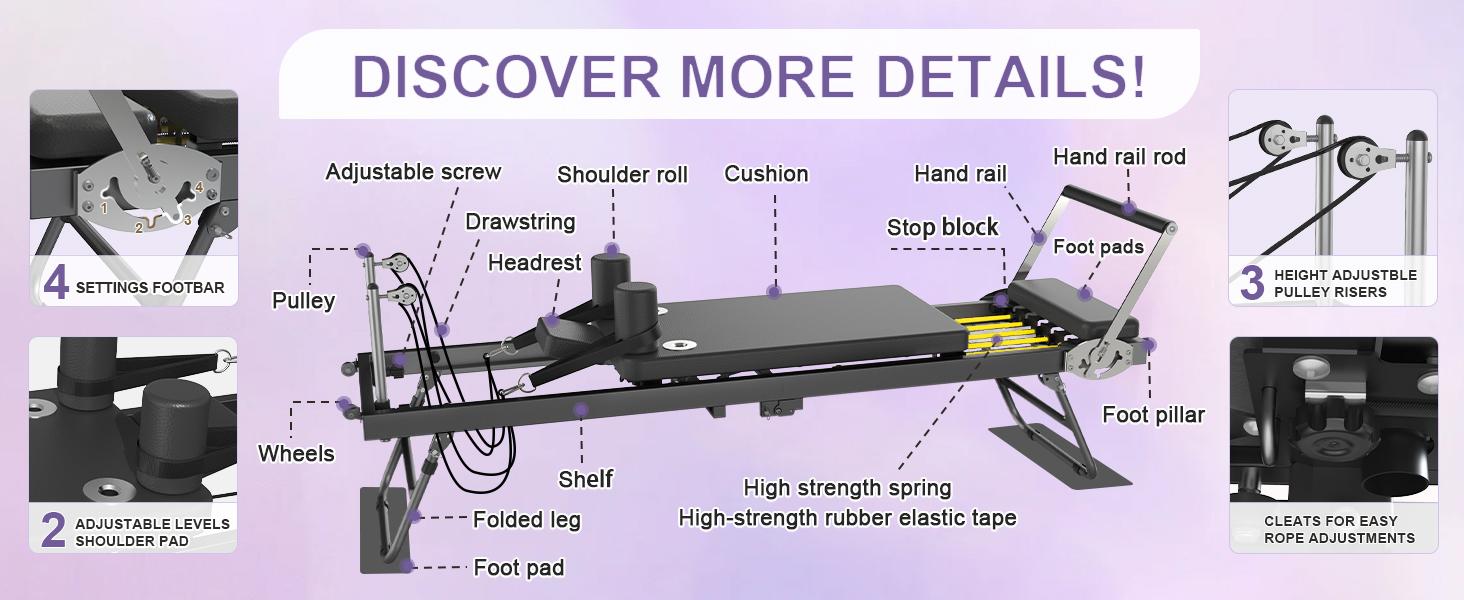 Pilates Reformer, Foldable Reformer Pilates Machine, Pilates Equipment for Home Women Use Gym Workout & Advanced and Beginners Users Pilates Reformer, Foldable Reformer Pilates Machine, Pilates Equipment for Home Women Use Gym Workout & Advanced and Beginners Users