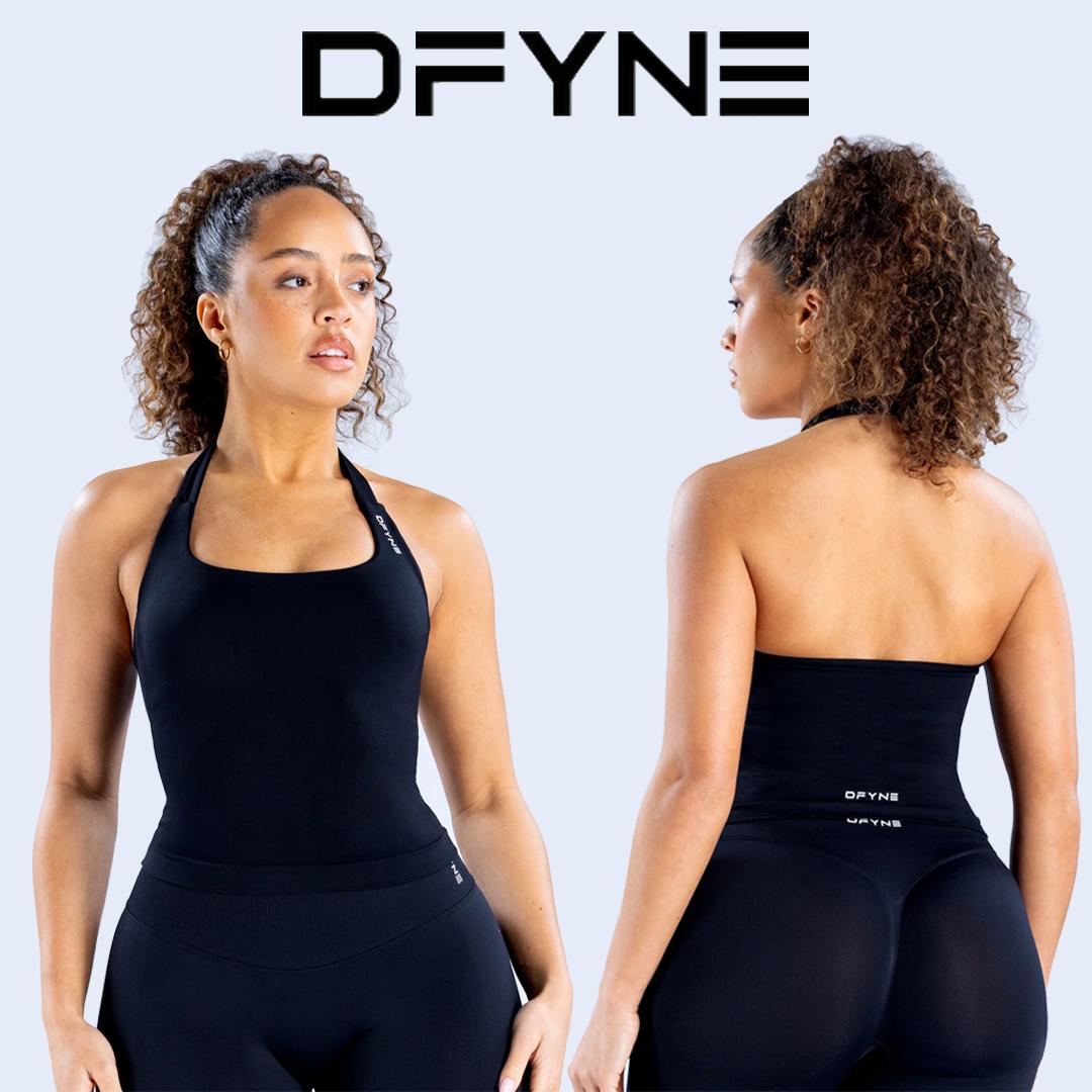 Dfyne  2 Piece Workout Sets for Women Halter Sports Bra Tank Gym Biker Shorts Outfits