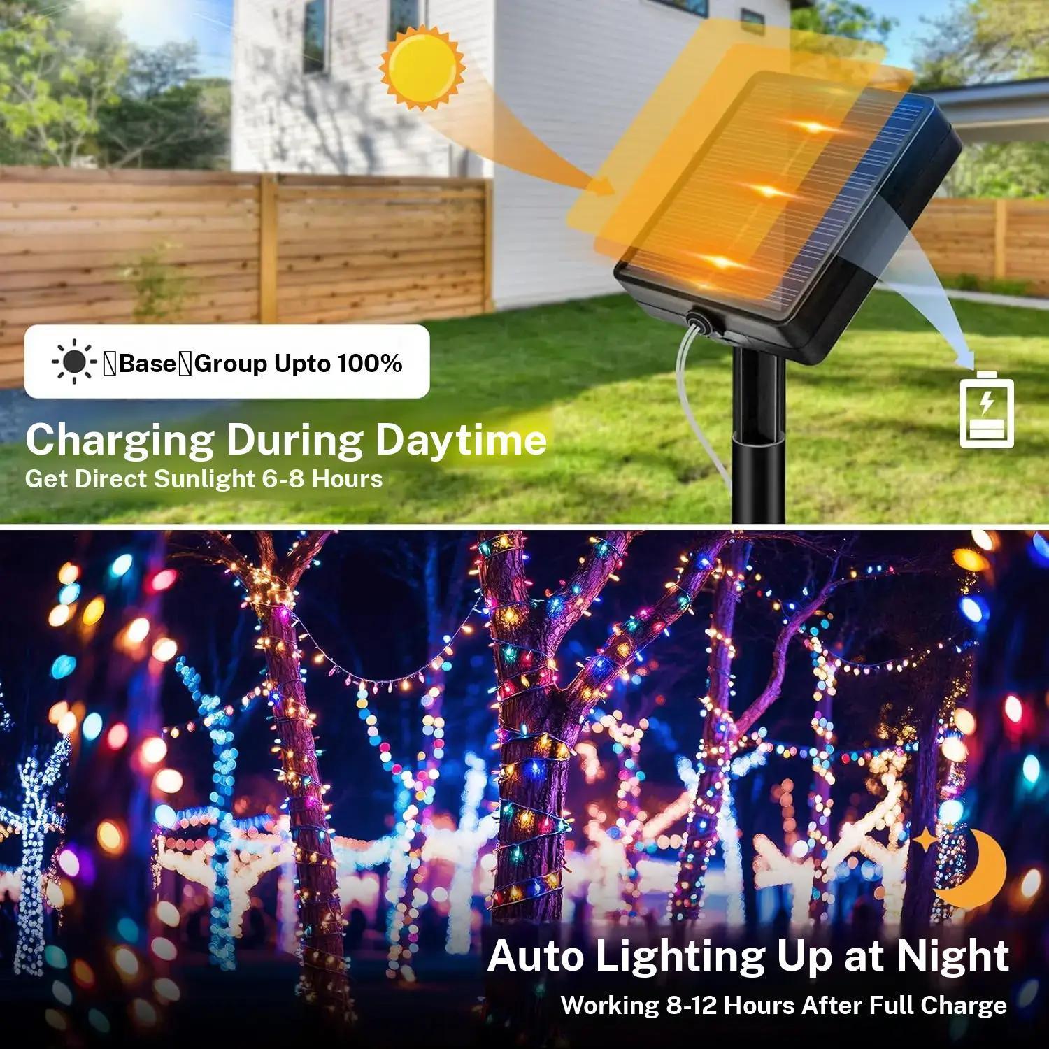 2pack Solar String Lights, 200 LED Christmas Lights with 8 Modes, Ip65 Waterproof Outdoor Garden Yard Wedding Birthday Party Decorations