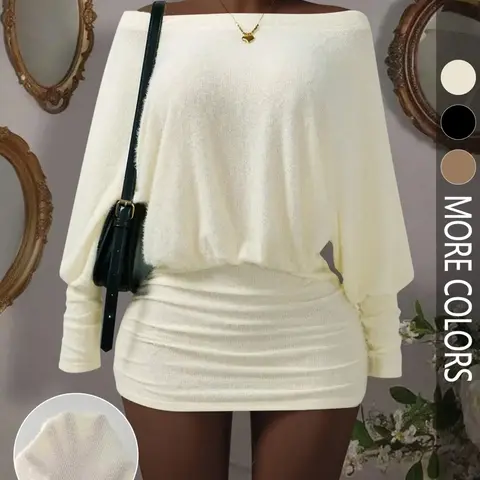 Women's Fashionable Chic Sexy Casual Dress, Long Sleeve Off-the-Shoulder Bodycon Mini Dress for Streetwear, Parties, and Vacations