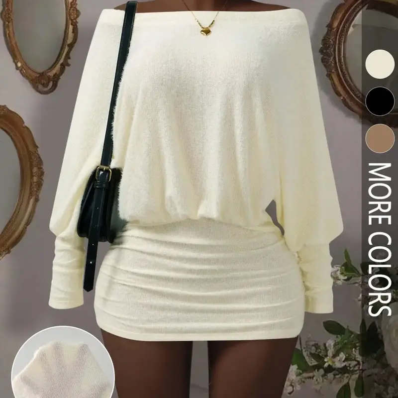 Women's Fashionable Chic Sexy Casual Dress, Long Sleeve Off-the-Shoulder Bodycon Mini Dress for Streetwear, Parties, and Vacations