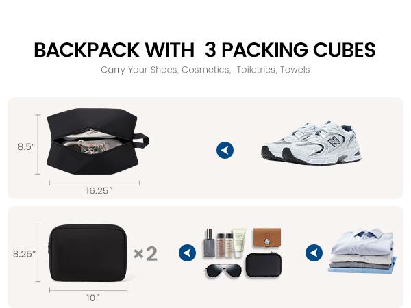 【Valentine's Day Gift】LOVEVOOK 40L-50L Large capacity Carry-On Travel Waterproof Backpack-TSA Approved Personal Item,Built-in Garment Bag & 3 Packing Cubes,Airline Friendly for Hiking/Overnight/Weekend,TikTokShopJumpstartSale