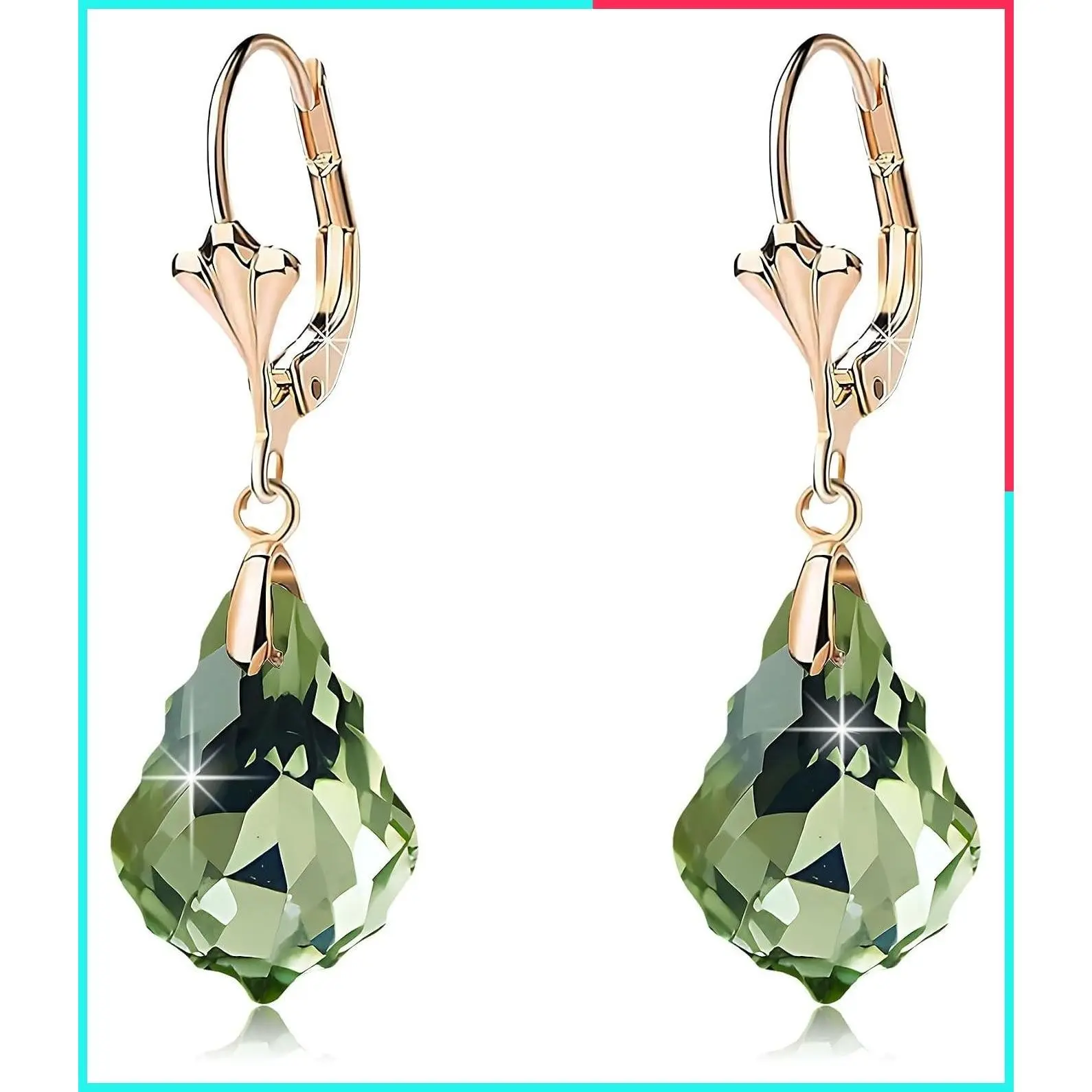 14K Gold Plated Austrian Crystal Baroque Drop Leverback Earrings for Women, Hypoallergenic Fashion Jewelry