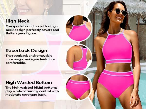 Tempt Me Women High Waisted Bikini Two Piece Swimsuit Sporty Bikini Sets Color Block Swimsuits High Neck Bathing Suit with Full Coverage Bikini Bottom Racerback Swim Crop Top with Tummy Control Bottom Tempt Me Women High Waisted Bikini Two Piece Swimsuit Sporty Bikini Sets Color Block Swimsuits High Neck Bathing Suit with Full Coverage Bikini Bottom Racerback Swim Crop Top with Tummy Control Bottom