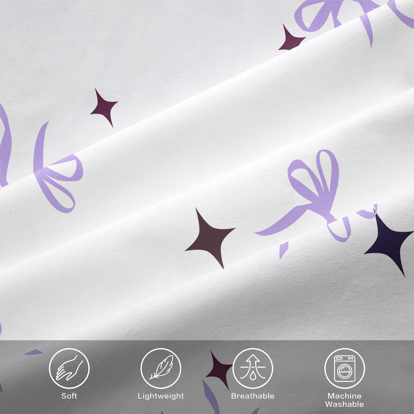 Purple bow and star pattern printed fitted sheet and pillowcase set, Bedsheet Sets, dreamy starry sky bedroom bedding, a great gift.