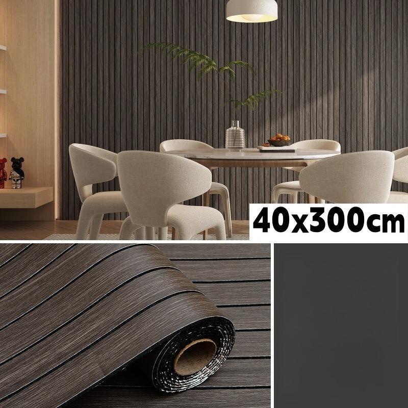 PVC Slat Wall Panel Peel and Stick 40CM"x 300CM" Faux Wood Slat Panel Artificial Oak Wood Grain Self-Adhesive Soundproof 3D Wall Panel for Walls and Ceilings