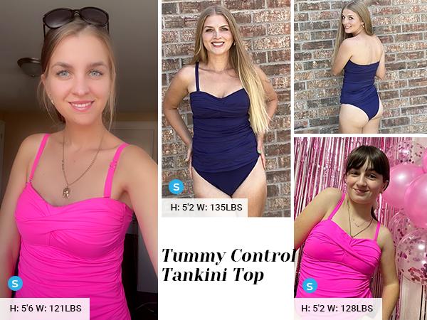 Holipick Tankini Top for Women Twist Front Bandeau Swim Top Tummy Control Bathing Suit Top Only No Bottom