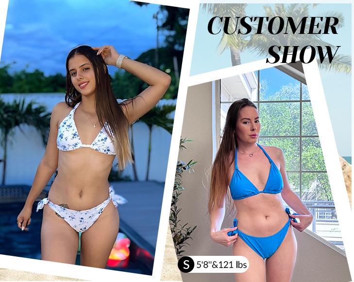 Aqua Eve Women Halter Bikini Set - Two Piece Triangle Swimsuit Tie Bathing Suit Cute Swimwear