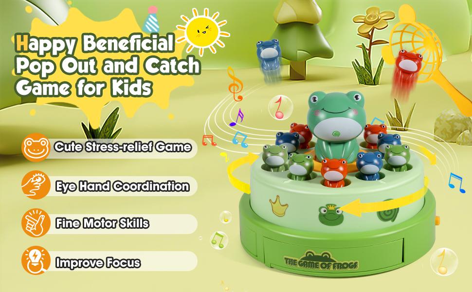 Bounce and Catch Frog, Pop Out Catch Toys for Ages 3-13, Musical Rotate Bounce Catch Board Game Interactive Kids Toys, 3 Years Old Boys Girls Toy Gifts