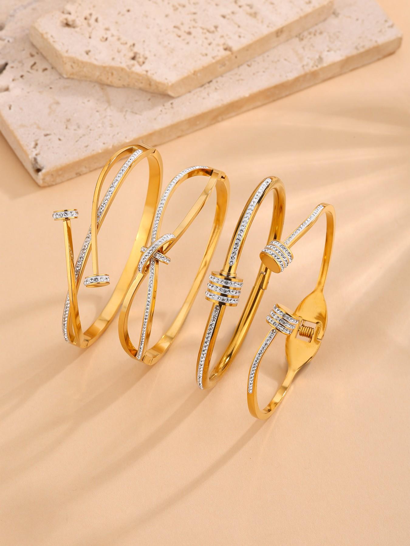 Rhinestone Wrap Nail Bracelet, Unique Luxury Design, Eye-Catching Accessory for Friends Outing Photos, 1 Piece/4 Pieces
