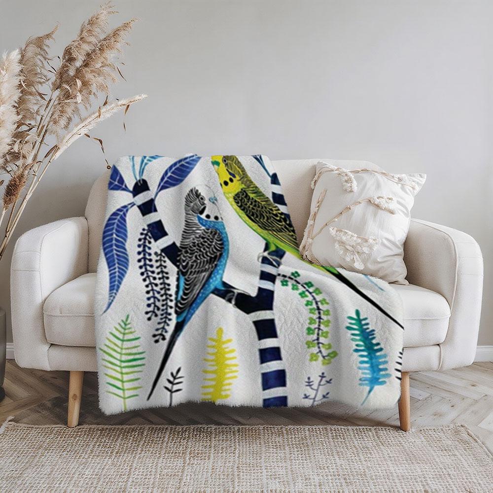 Blanket, single-sided printed, Chinese-style parrot 2D pattern, soft, comfortable, durable and odorless, thick fur blanket, bedroom warming blanket, couple exclusive blanket, extra-large sofa bla