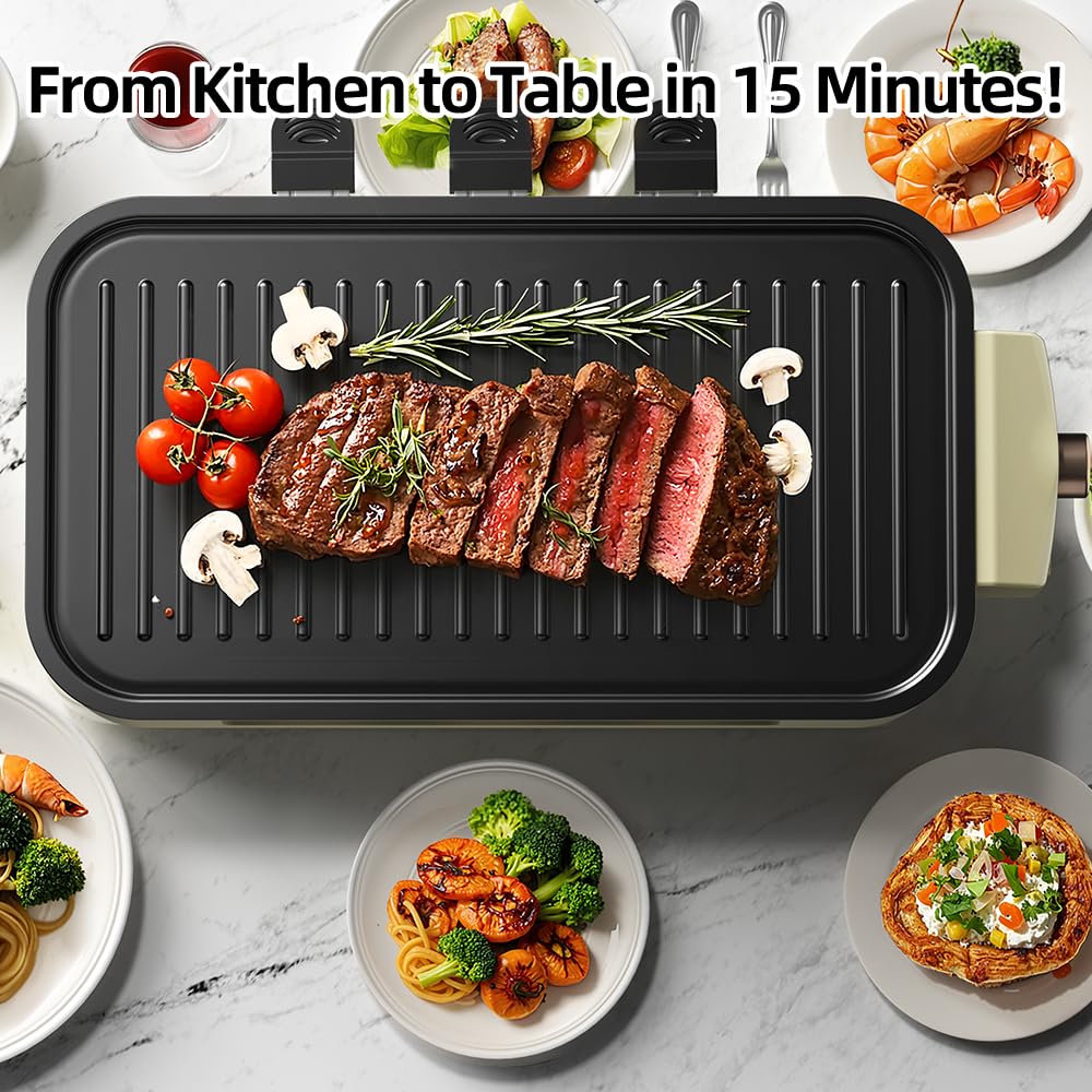 AORAN KITCHEN 1800W Indoor Electric Smokeless BBQ Grill with Non-Stick Coating Stainless Steel Grilling Universal Griddle for Home Korean BBQ Multi-Function Cooking