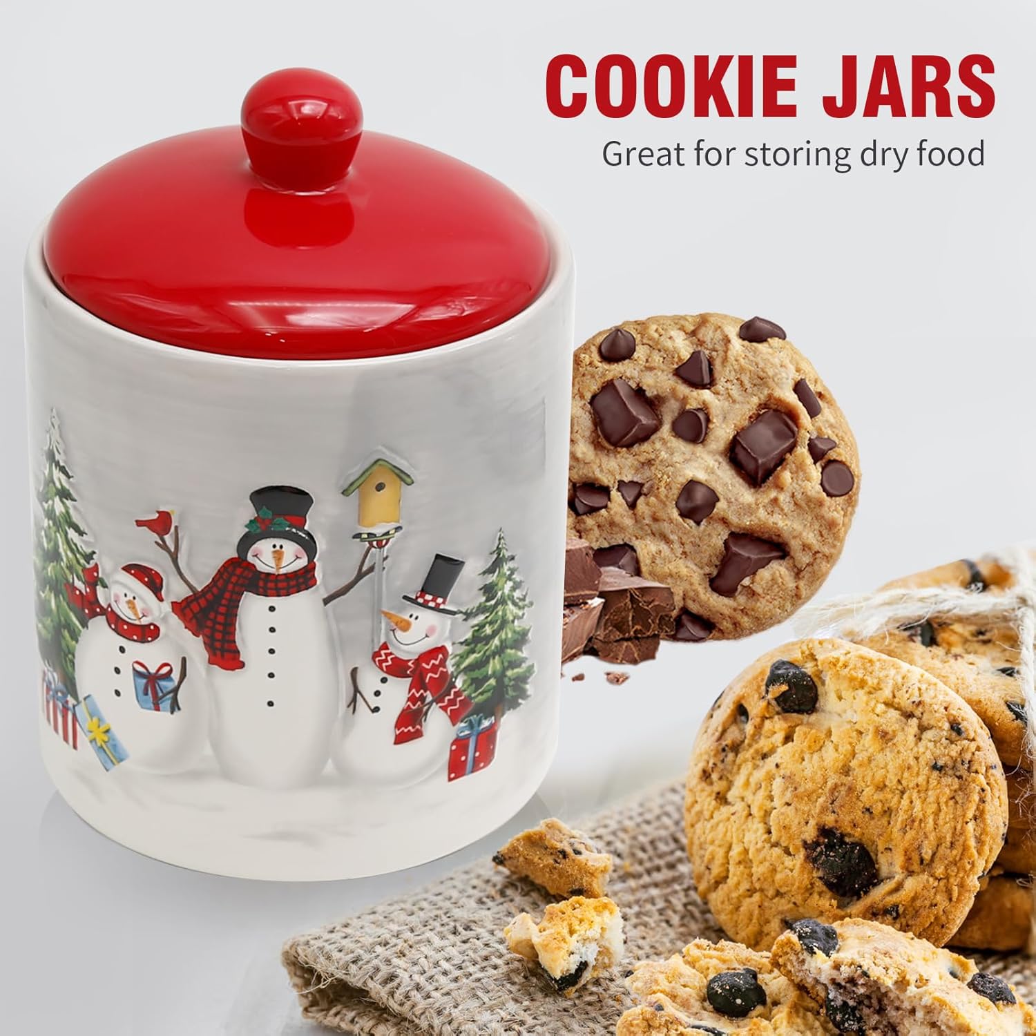 Christmas Themed Winter Holiday Ceramic Cookie Jar  Storage Jar with Airtight Lid  Xmas Candy Canister Storage Container