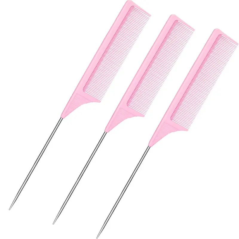 3 Packs Carbon Fiber Rat Tail Combs, Heat-Resistant Teasing & Styling Combs with Stainless Steel Pintail, Durable Hairdressing Hair Tools