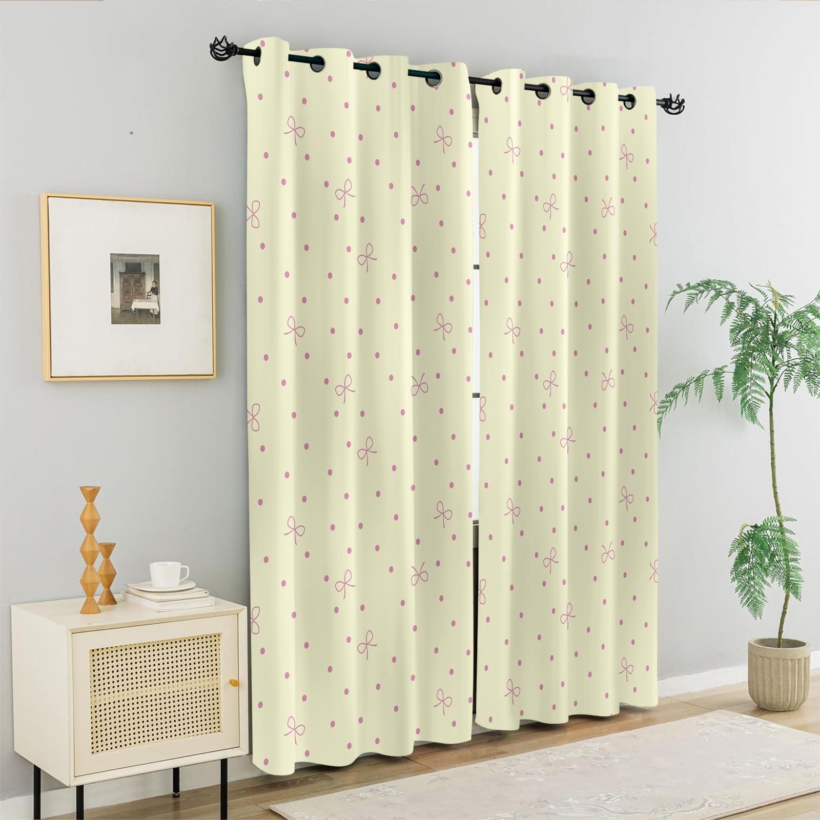 2Pcs 80% Blackout Bow Print Curtains, Minimalist Heart-Accented Window Drapes for Bedroom & Living Room, Sweet Gift for Girls