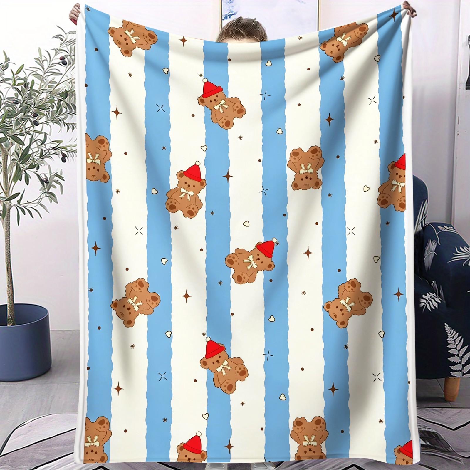 Cartoon Teddy Bear Print Blanket. Soft and Adorable Bear-Print Flannel Blanket Suitable for Bedrooms, Sofas, Living Rooms, and Outdoor Use. Soft and Skin-Friendly the Perfect Gift