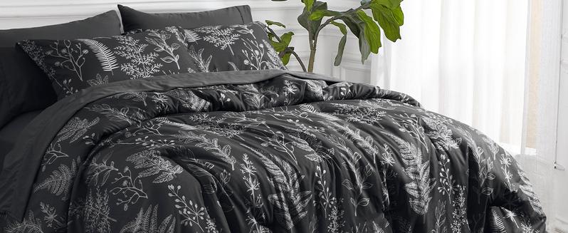 PHF 7/3 counts/set Comforter Set, Reversible Botanical Bedding Set Includes Comforter, Pillow Shams, Flat Sheet, Fitted Sheet, and Pillowcases, Gifts