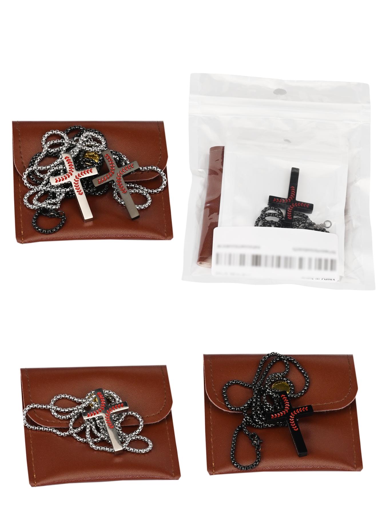 Punk Fashion Cross Necklace 4:13 Bible Verse Cross Pendant Necklace, Black and Silver Necklaces for Boys and Men #Baseball/316L Stainless Steel/Fade-Resistant/Hypoallergenic/Couples/Festivals/Parties/Ideal Gift