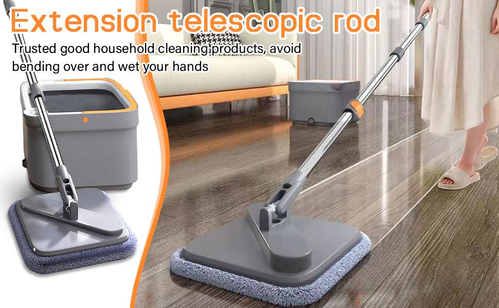 Spinning Mop and Bucket Set with Self-Separating Dirty Water & Clean Water System, Self-Drying 360° Spin Square Mop Head Wardwood Tile Marble Floors,Cleaning Mop after the party,adjustable hand tool,Family House Mom Home