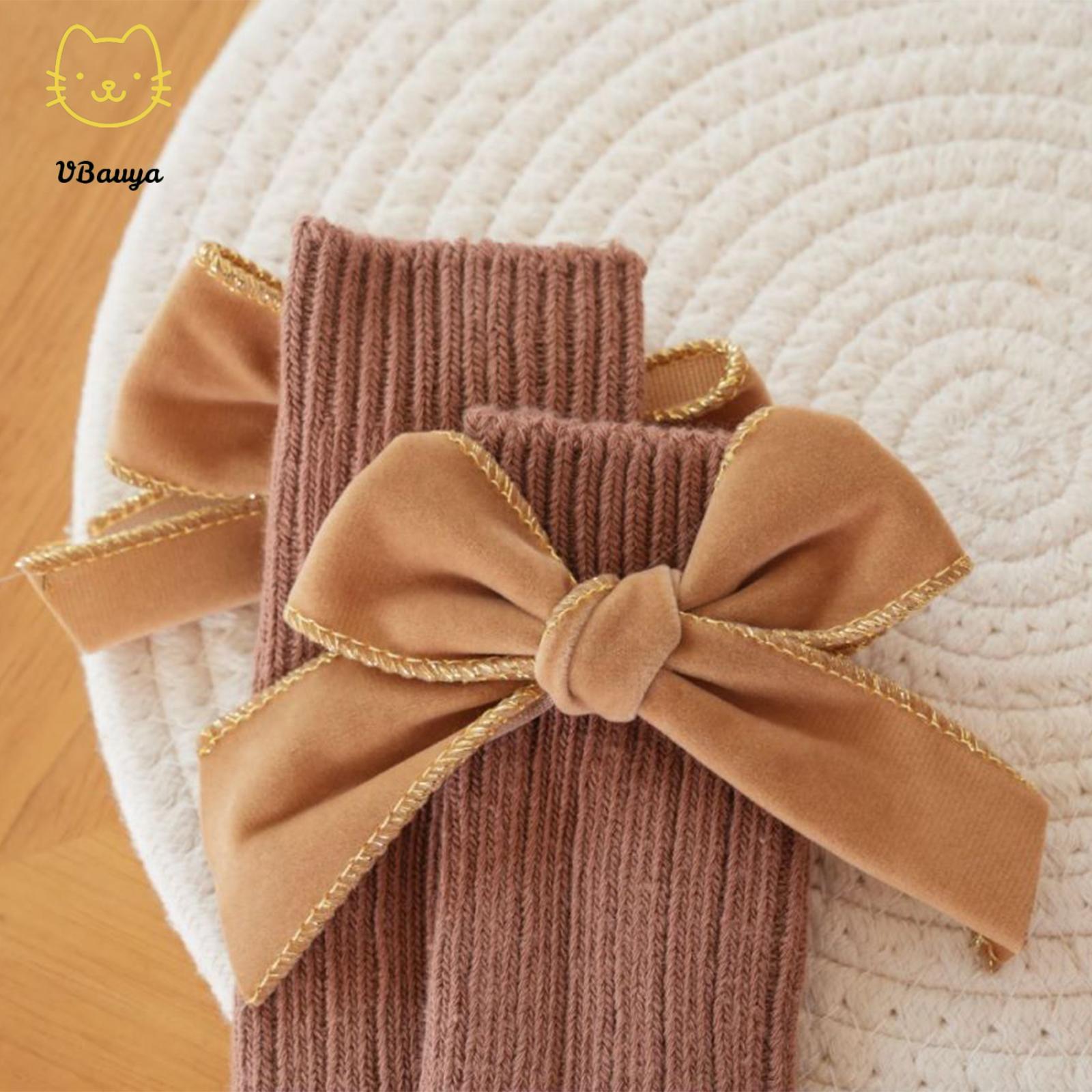 4-Pack Baby Girls' Combed Cotton Knee High Socks for 0-5 Years Infants Toddlers, Bow Accent, Ruffled Tube Stockings, Smooth Seams