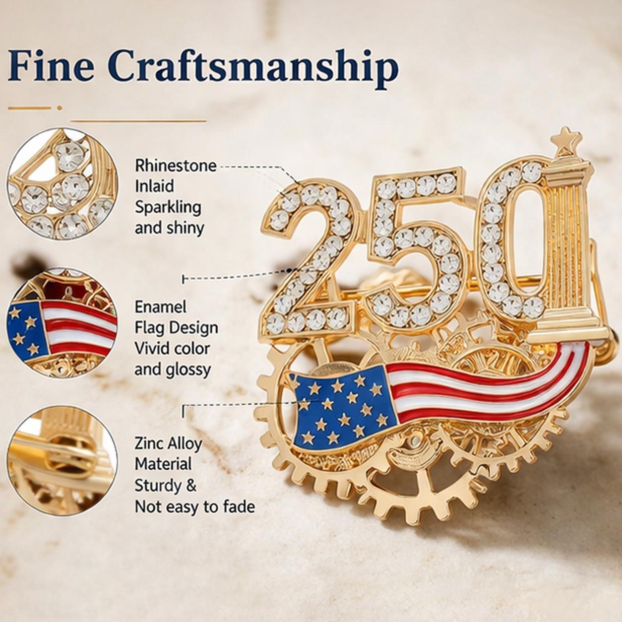 New US 250th Anniversary Memorial Pin for Men and Women - American Patriotic Independence Day Sparkly Zinc Alloy Lapel Pin Accessories for Suits and Coats, Worn on the Collar, Suitable for Festive Occasions - Independence Day, Halloween