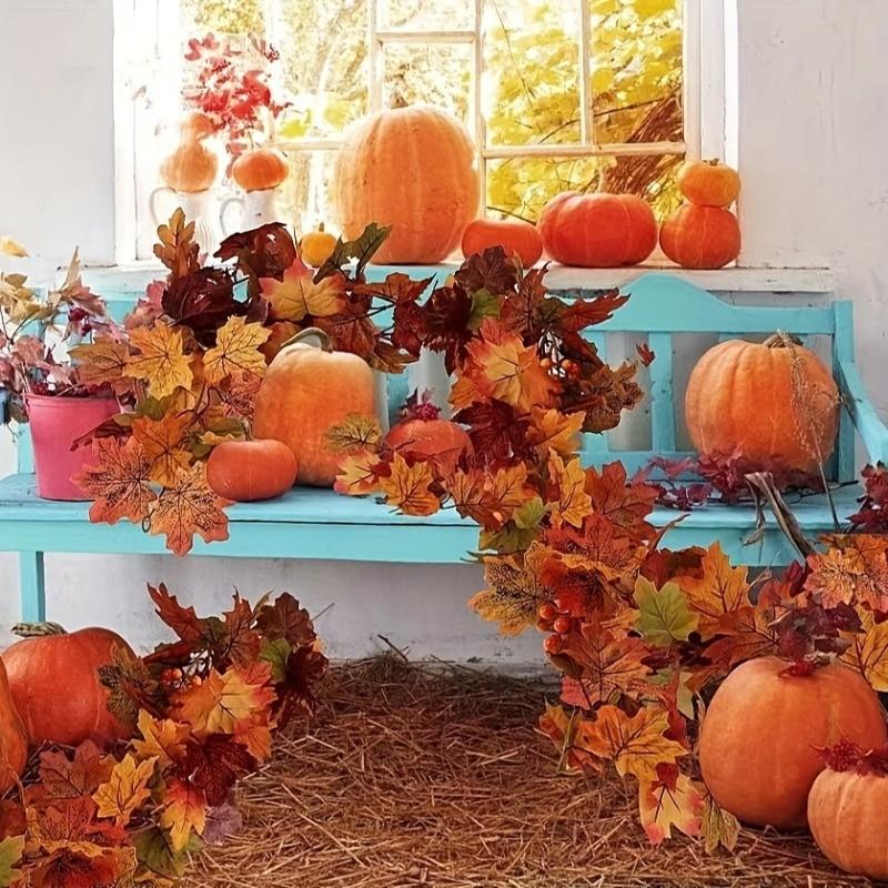 4pcs Artificial Maple Leaf Vines, Realistic Fall Colors, Durable Plastic Hanging Decor, Perfect for Thanksgiving, Halloween, Weddings, Indoor/outdoor Decor