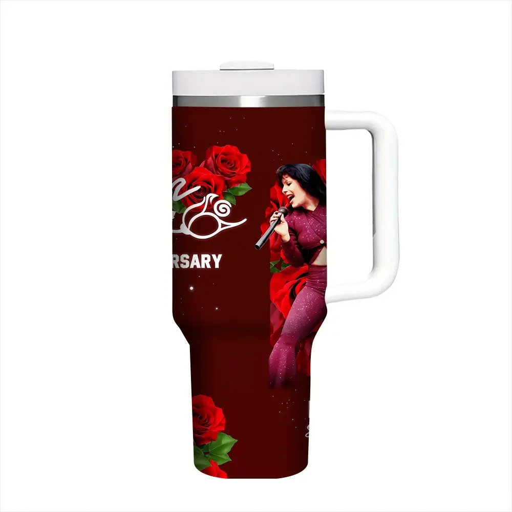 Classic Selena Quintanilla Live Stage Red Rose Anniversary 17oz/17.5oz/20oz/30oz/32oz/40oz Tumbler Flasks 1pc Thermal Cup Perfect Gift For Selena Fans & Tejano Music Enthusiasts