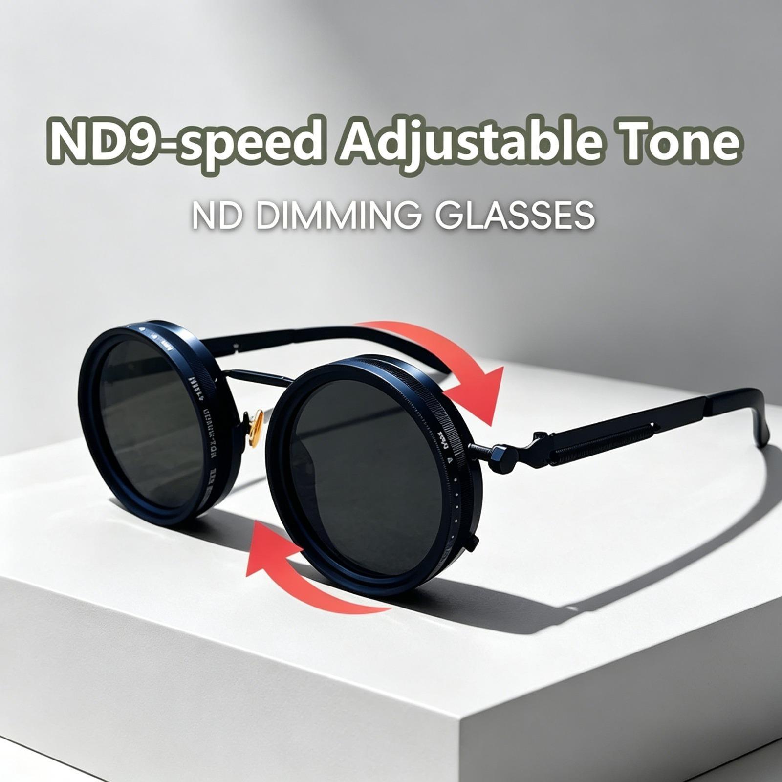 2026 New ND9 Polarized Round Sunglasses for Men Women, Photochromic Adjustable Lens UV400 Protection, Retro Punk Style Outdoor Eyewear Ideal for Fishing, Driving & Sports Activities