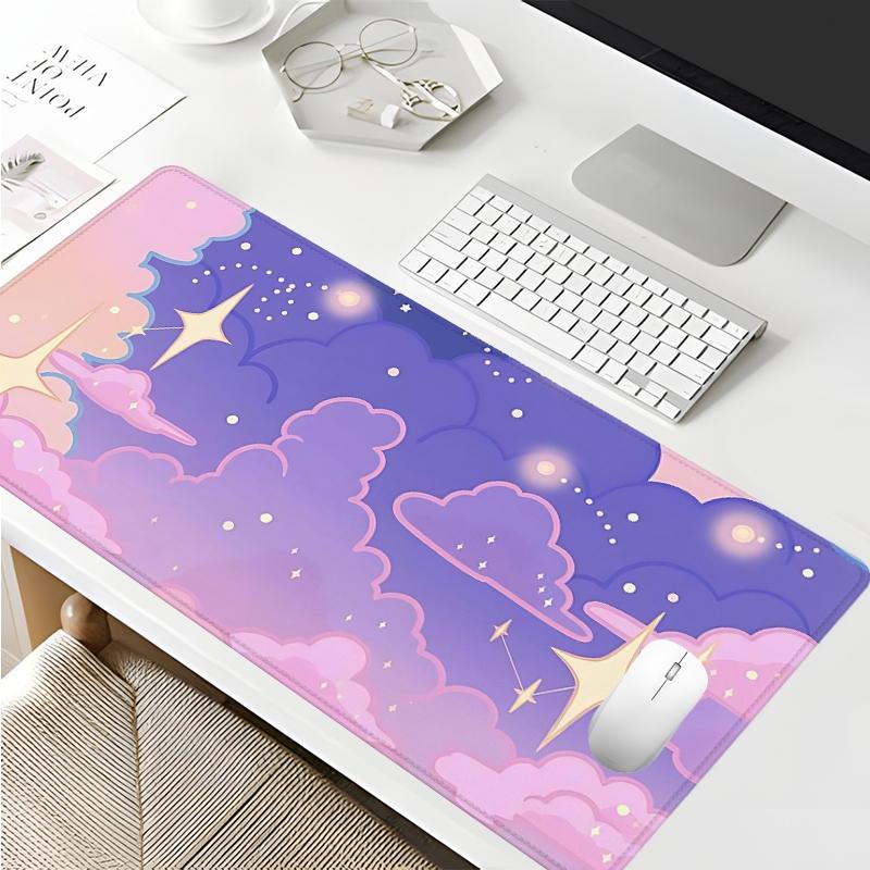 Cloud Star Pattern Mouse Pad, 1 Count Extended Large Non-slip Rubber Base Desk Mat, Durable Oblong E-sport Gaming Keyboard Pad for Office, Home, Gift