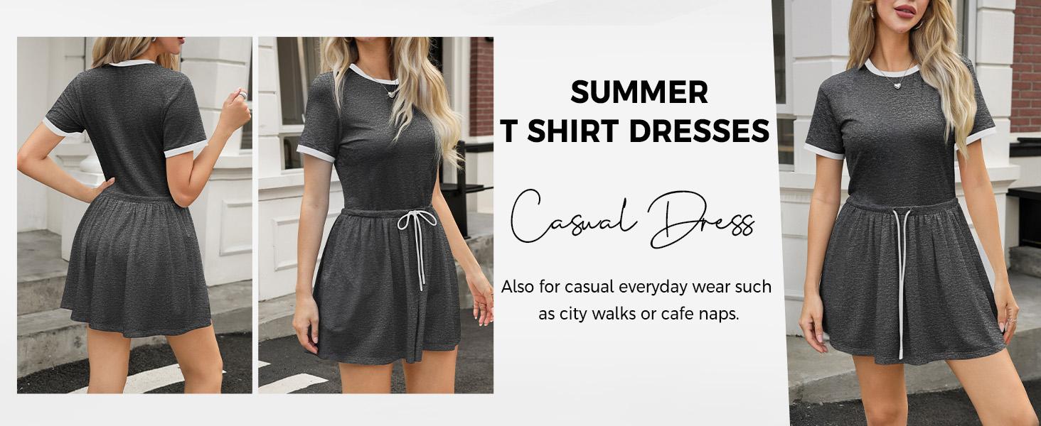 Outdoor&sports Fisoew Women’s Tennis Dress Casual Short Sleeve Pleated Contrast Color Loose Workout Summer T Shirt Dresses