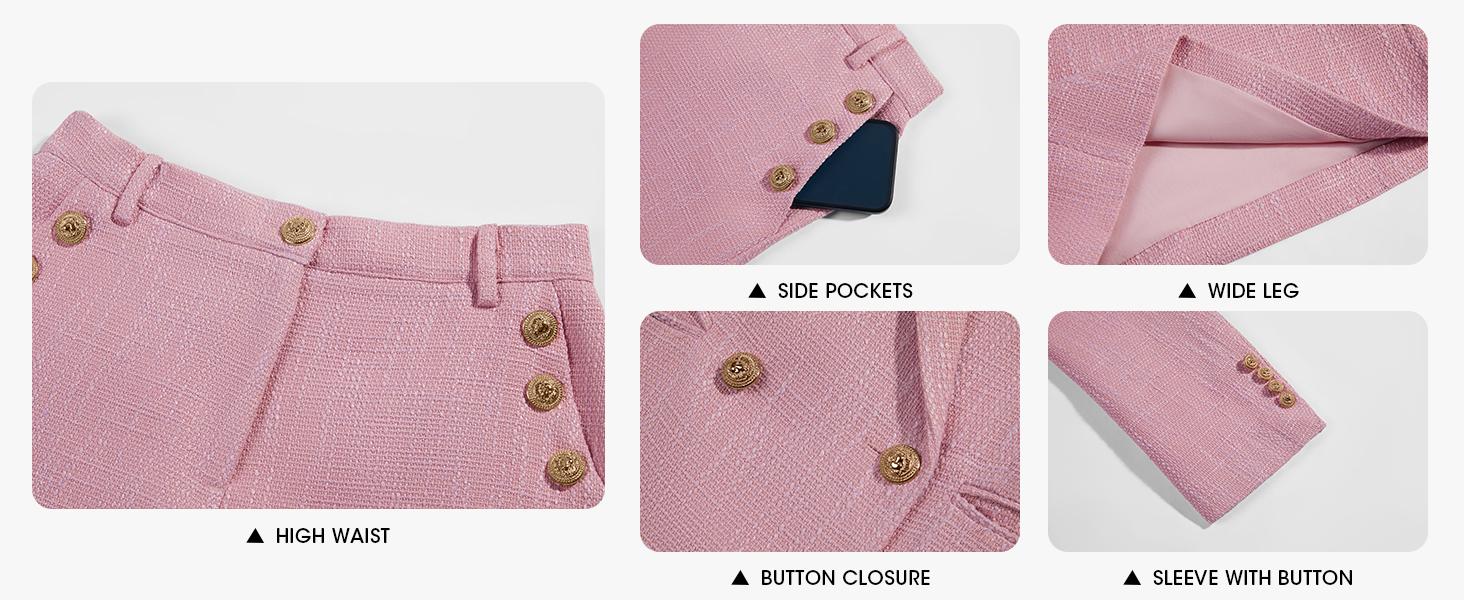 Cicy Bell Women's 2 Piece Tweed Blazer Shorts Set Long Sleeve Double Breasted Suit Jacket Business Outfit Soft Thick Fabric Fitted Elegant Professional