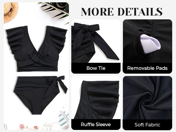 Aqua Eve Ruffle Bikini High Waisted Swimsuit - Women Two Piece Bathing Suit Tummy Control Bikini Set