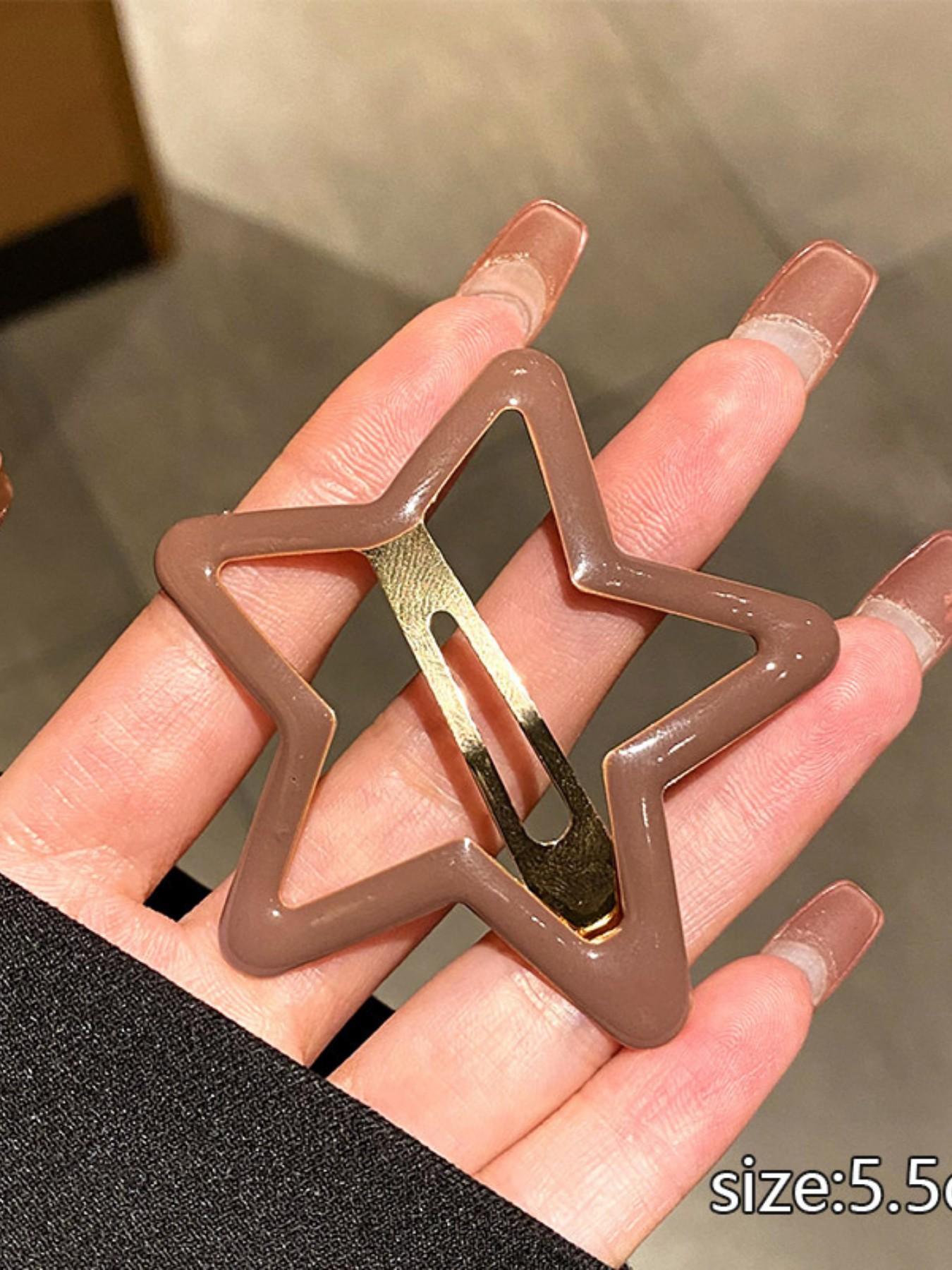 5 Pcs Set Random Color Metal Star Hair Clips, Cute Fashion Accessory for All Seasons, Stylish Side Bangs Decorative Headwear