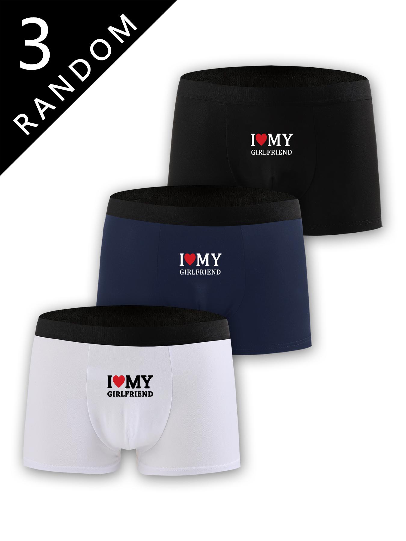 Men's I Love My Girlfriend Pop Art Print Underwear Set, Elastic Boxer Briefs, Comfortable Casual Wear, Blue Random Colors