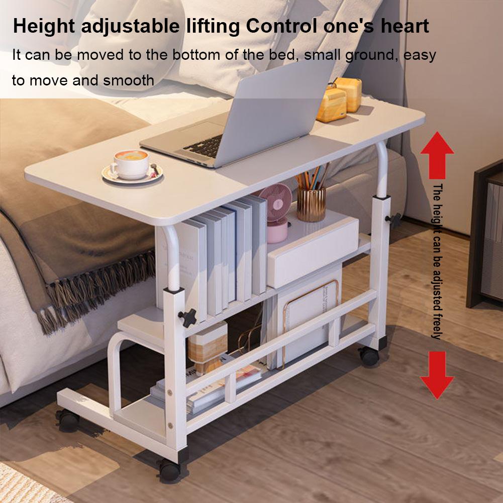 80x40cm Portable Rolling Desk on Wheels Adjustable Height Mobile Computer Desk for Small Space Small Standing Desk with Storage Shelves for Home Office Study 80x40cm Portable Rolling Desk on Wheels Adjustable Height Mobile Computer Desk for Small Space Small Standing Desk with Storage Shelves for Home Office Study