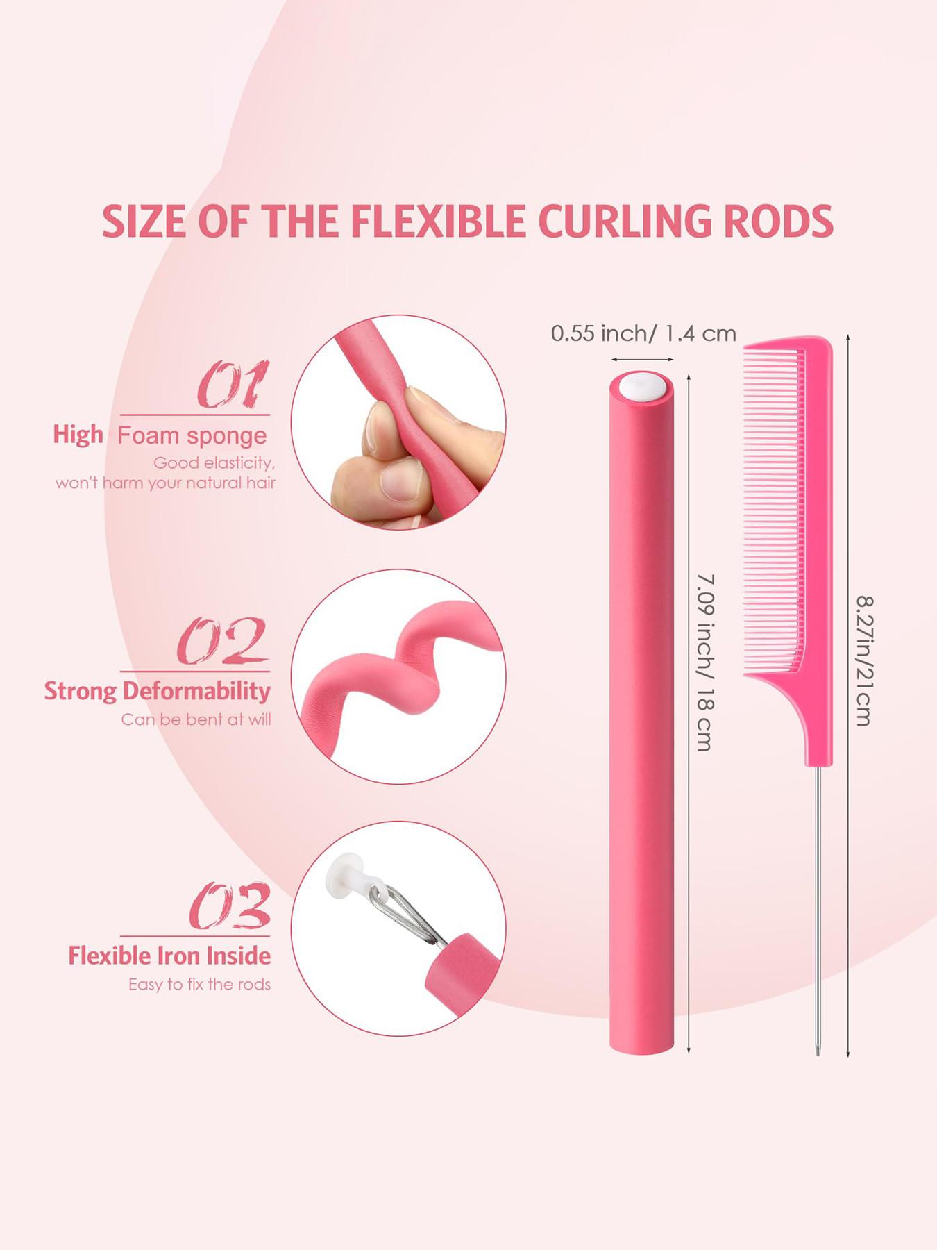 30 Flexible Curling Wands, Soft Foam Hair Rollers, No Heat, Includes Steel Tail Comb, Suitable for All Hair Types